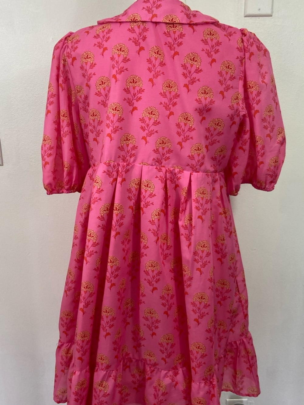 J. Marie Ella Ann Split Neck Peter Pan Collared Dress Pink Floral Tiered Medium - Picture 3 of 10